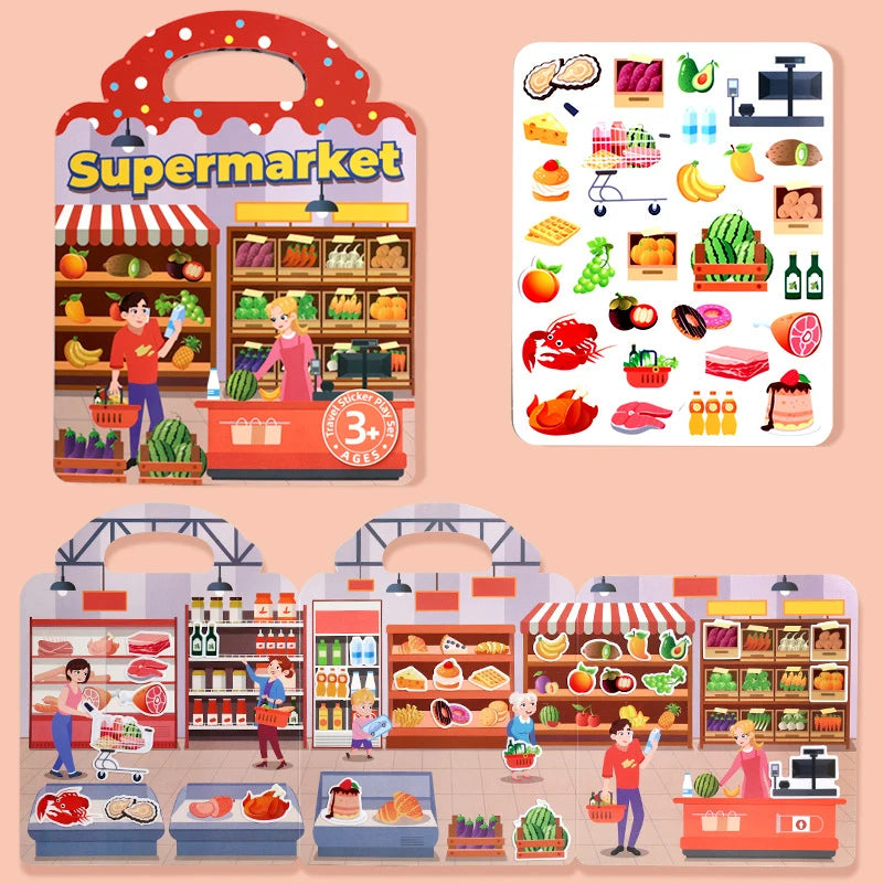 1 Book Jelly Sticker Book Quiet Book DIY Fun for Children's Scene Stickers Repeatedly Paste Puzzle Sticker Book