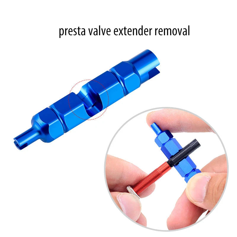 3-in-1 Bike Multifunctional Valve Core Remover Tool Wrench Spanner For Bicycle Schrader and Presta Valve Extender