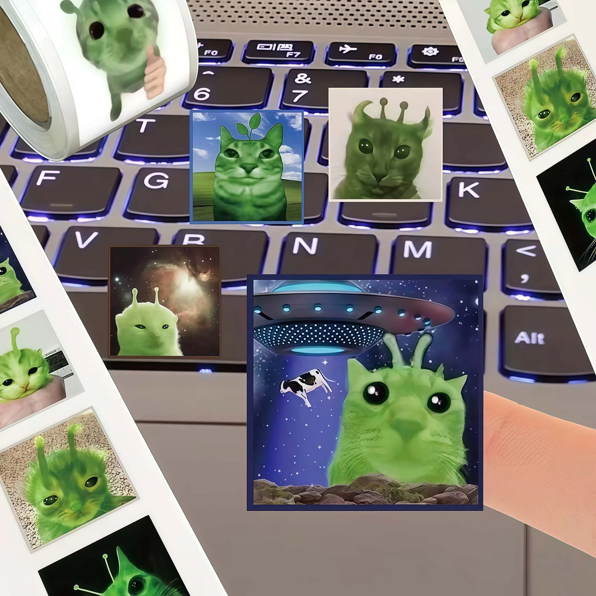 500Pcs Funny Alien Cat Stickers, Quirky Extraterrestrial Kitten Decals for DIY, Journal & Gift Embellishment