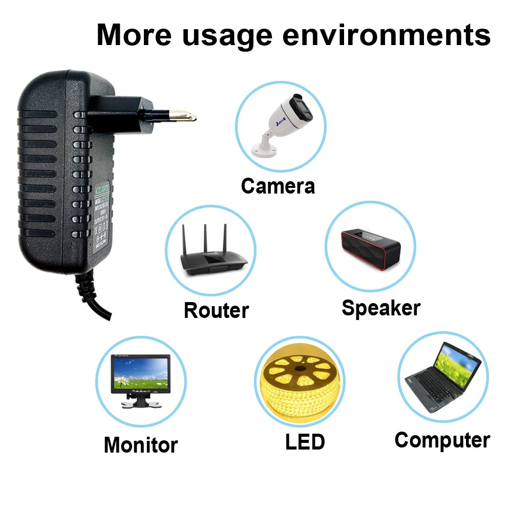 DC 12V 3A Power Adapter AC 100-240V Input Supply Charger Universal Switching Adapter Converter Plug for CCTV Camera DVR NVR LED