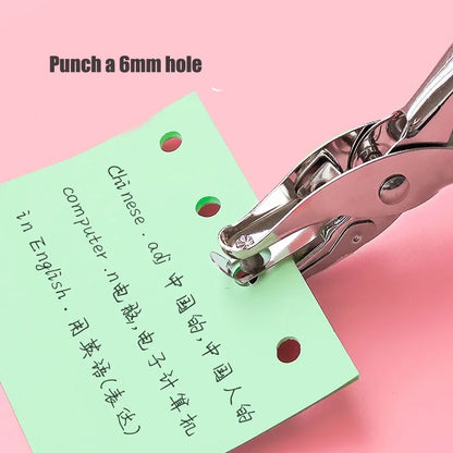 3/6MM Punching Machine Round Hole Paper Stationery Loose-leaf Book Document Binding Punching Cute Manual and Handcrafted