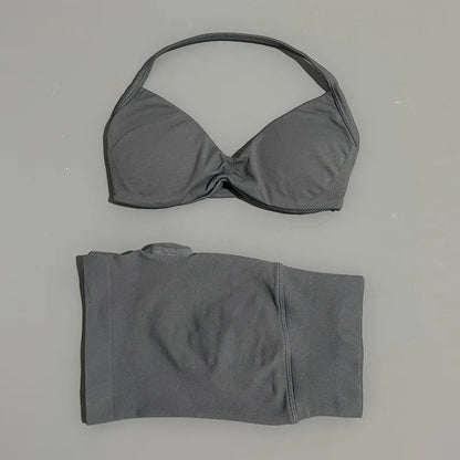 2 Pieces Yoga Gym Set Women Seamless Strappy Yoga Bra High Waist Workout Scrunch Shorts Sports Set Fitness Clothes Sportswear