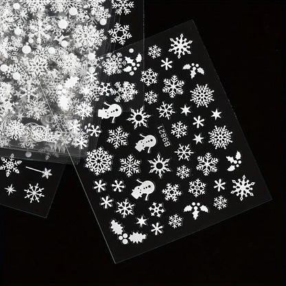 30pcs Sheets Christmas 3D Nail Art Stickers Decals Nail Art Supplies for Women And s - Self-Adhesive Cartoon Snowflake Snowman