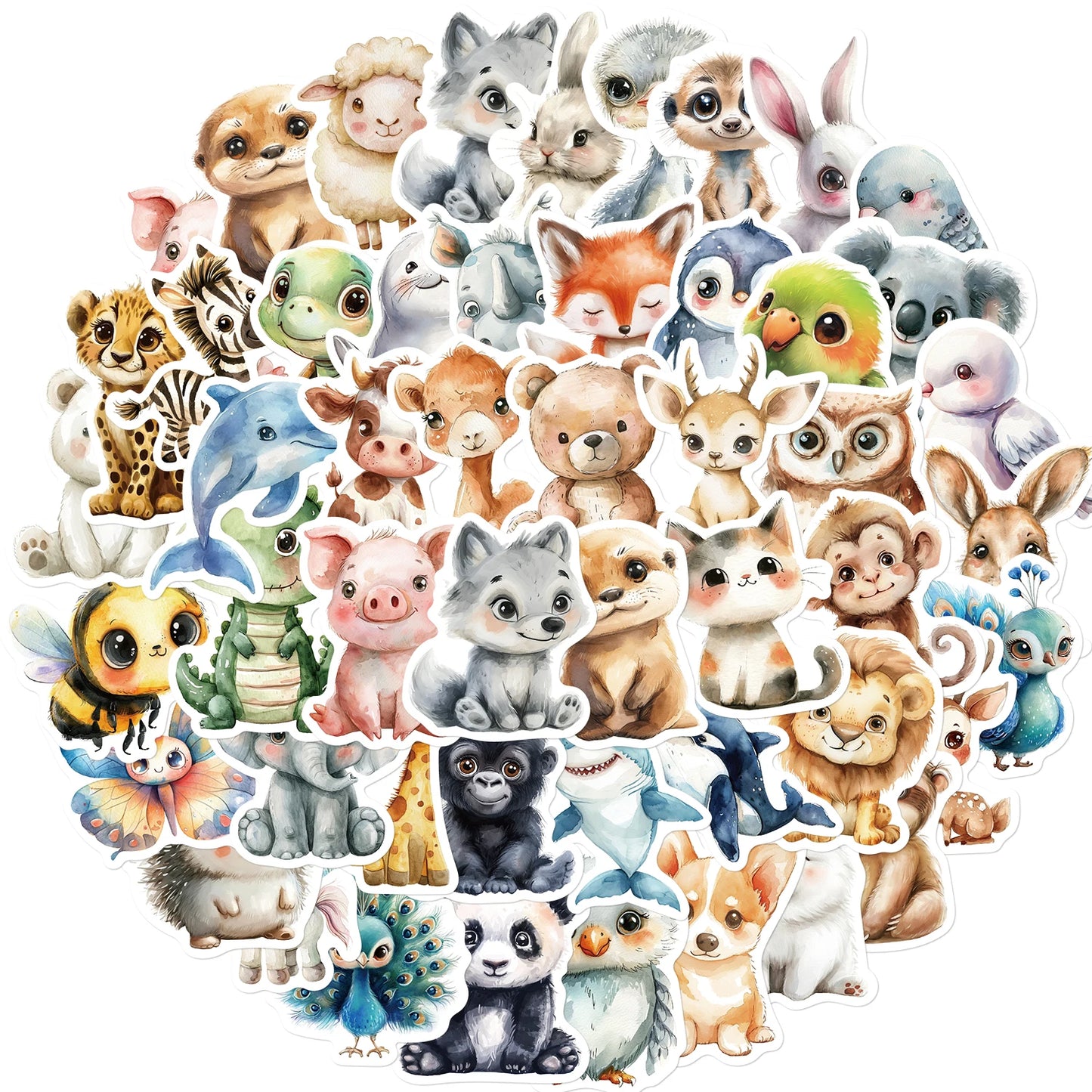 50PCS Cute Watercolor Animals Graffiti Stickers Cartoon DIY Skateboard Phone Case Laptop Waterproof Cool Sticker Decals Toy