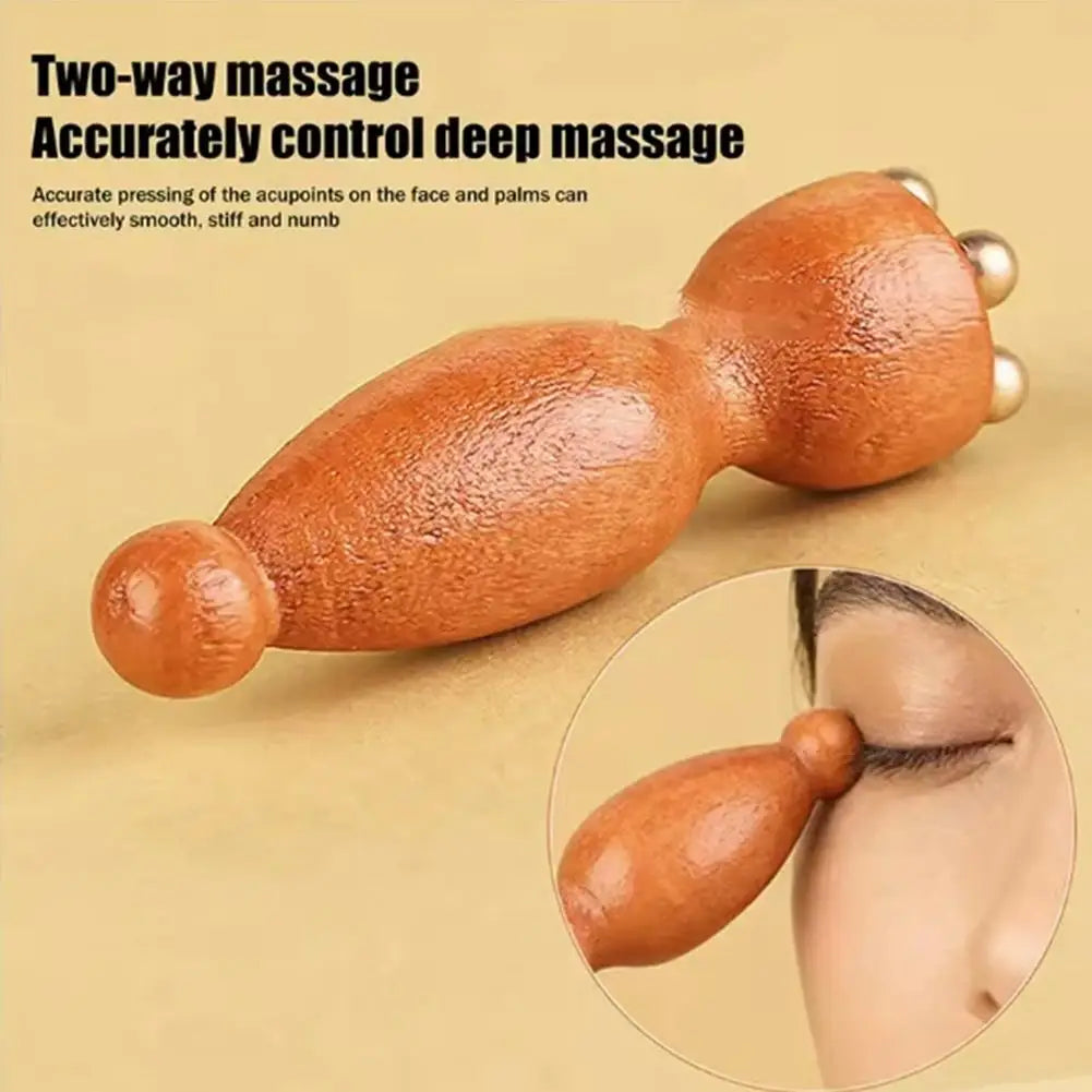 Facial Massager, Lotus Seedpod Beauty Brass Bead & Rosewood Facial Gua Sha Tool Eye Relaxation Meridians Point Acupoint Massage