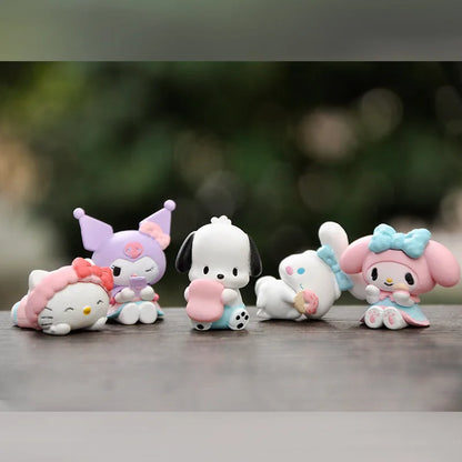 5Pcs-Set Sanrio Cinnamoroll Anime Figure Pochacco Kuromi Pom Pom Purin Hello Kitty Action Figure Toys Model Doll My Melody Gifts
