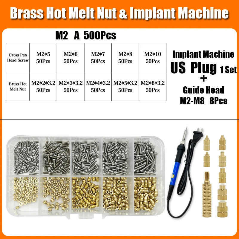 Brass Hot Melt Threaded Insert Nut Iron Tip 3D Printer Accessorie Heating Nut  Stainless Screw Bolt Insertnut Kit M2 M2.5 M3 M4