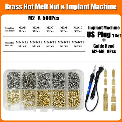 Brass Hot Melt Threaded Insert Nut Iron Tip 3D Printer Accessorie Heating Nut  Stainless Screw Bolt Insertnut Kit M2 M2.5 M3 M4