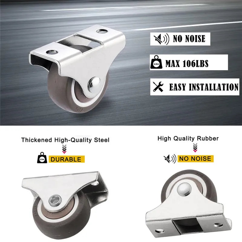 1inch Mini TPR Rubber Directional Caster Wheel Non Swivel Low Profile Fixed Caster for Small Equipment Furniture Trolley 4-16pcs
