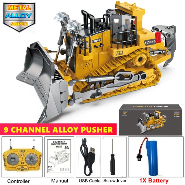 4WD Remote Control Excavator 4x4 Alloy Dump Truck Bulldozer Radio Model RC Car Construction Vehicle Toy Children Kids Gifts