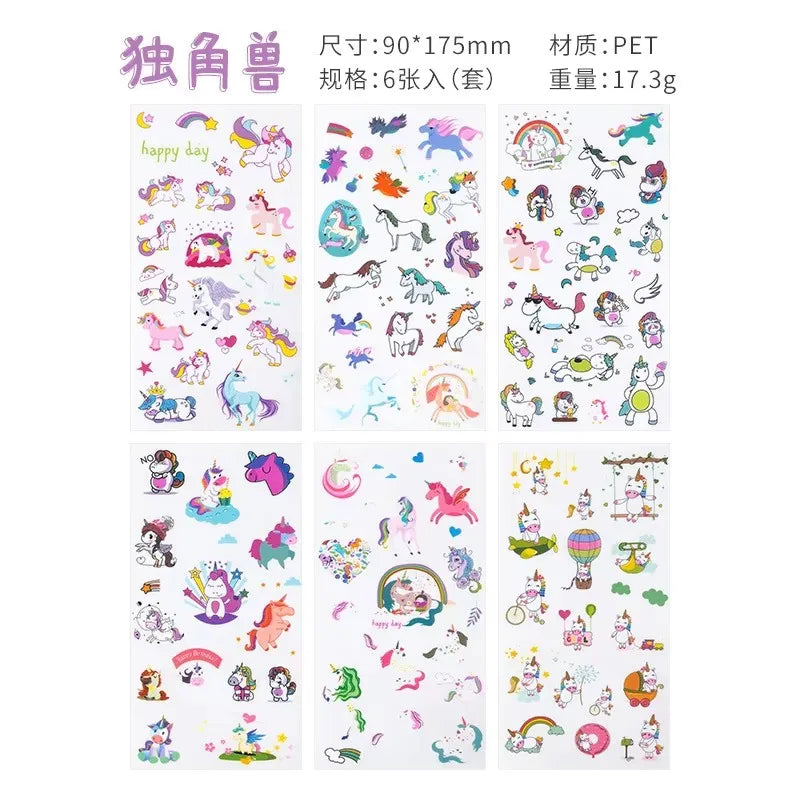 6Pieces/Set Transparent Pvc Waterproof Cartoon Sticker DIY Hand Account Decorative Stickers Kawaii Phone Cup Stickers