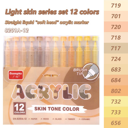 GuangNa 12-72 Colors Soft Brush Acrylic Marker Pen Set,Skin Tone, Macaron color,DIY Hand Drawn,Paint Art Markers pens,GN.8201F/M