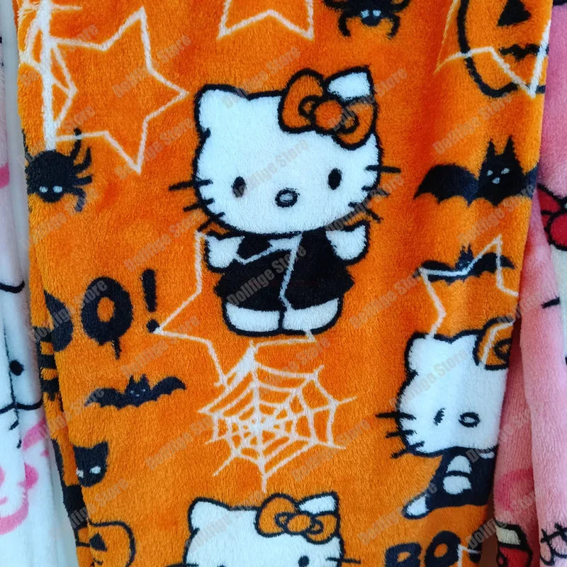 Christmas Sanrio Hello Kitty Pajamas Halloween Flannel Fashion Trouserswomen Kawaii Woolen Anime Cartoon Casual Home Pant Autumn