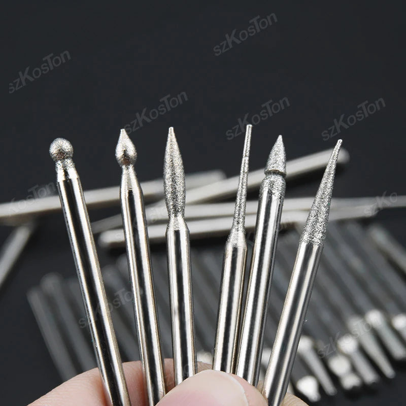 30pcs Shank Diamond Burs Set With Box For Dremel Electric Grinder Power Accessories Abrasive Drill Bit Rotary Tool Set 2.35/3mm