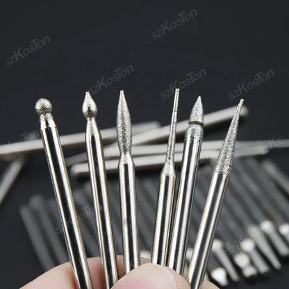 30pcs Shank Diamond Burs Set With Box For Dremel Electric Grinder Power Accessories Abrasive Drill Bit Rotary Tool Set 2.35/3mm