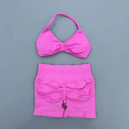 2 Piece Sports Gym Set Strappy Bra Yoga Underwear Short Sport Leggings Bicycle Running Sportswear Woman Seamless Yoga Set