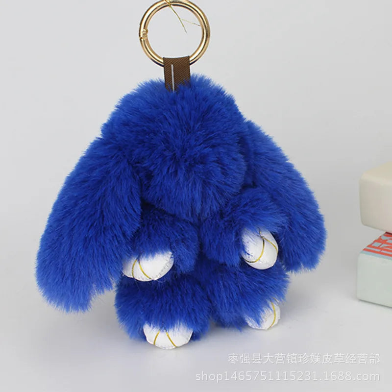 Cute Pluff Bunny Keychain Women Fur Pom Pom Angel Rabbit Key Ring Hare Plush Dolls Toy Girls Bag Car Key Pendant Kids Xmas Gift