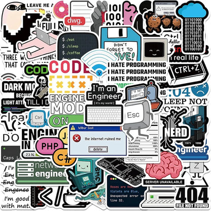 50PCS Cool Engineer Programming Network Coding Hacker Meme Stickers Vinyl DIY Computer Laptop Motorcycle Helmet Car Sticker
