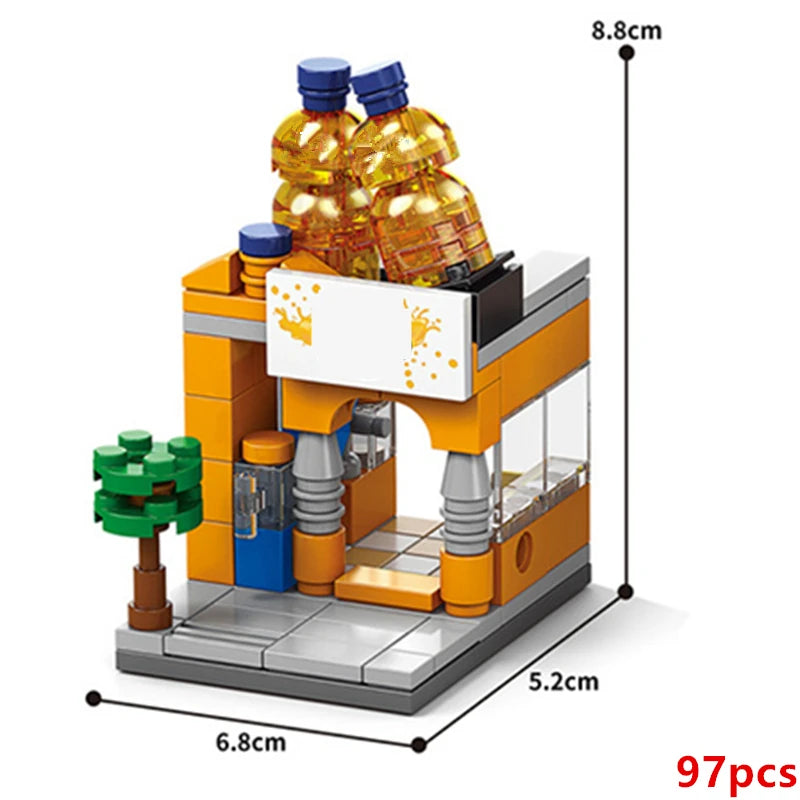 NEW Panda Pet Coffee Ice Cream Flower Shop Store Street View Food House Building Blocks Kit Girls Bricks Model Kids Toy Children
