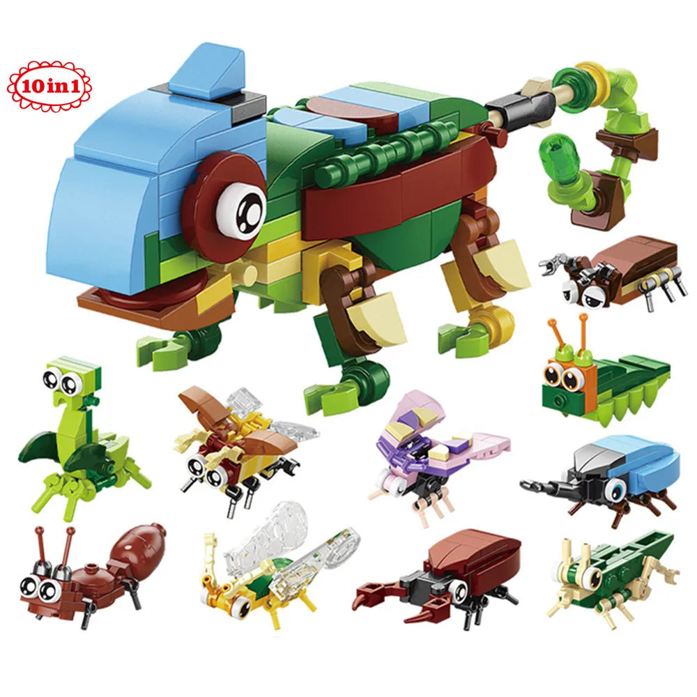 Insect World Animals Scorpion Mantis Ants Spider Birds Marine Animal Building Blocks Toys Desktop Ornaments Bricks Kids Gift
