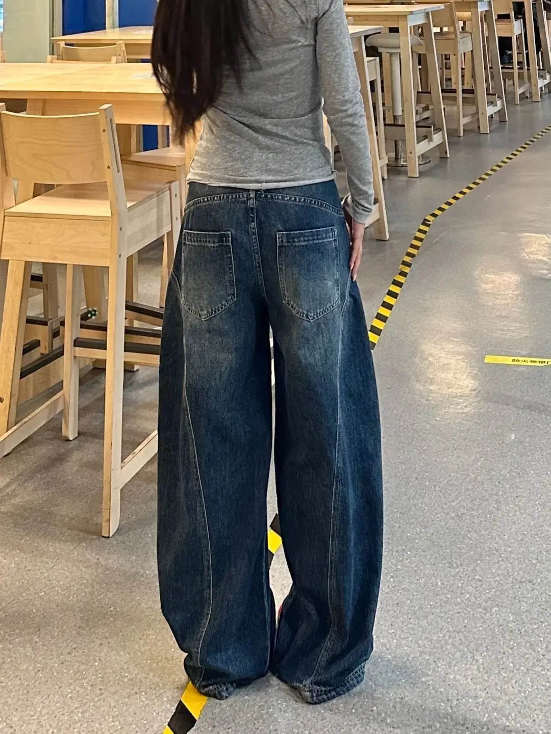 High-Waist Washed Baggy Cargo Jeans
