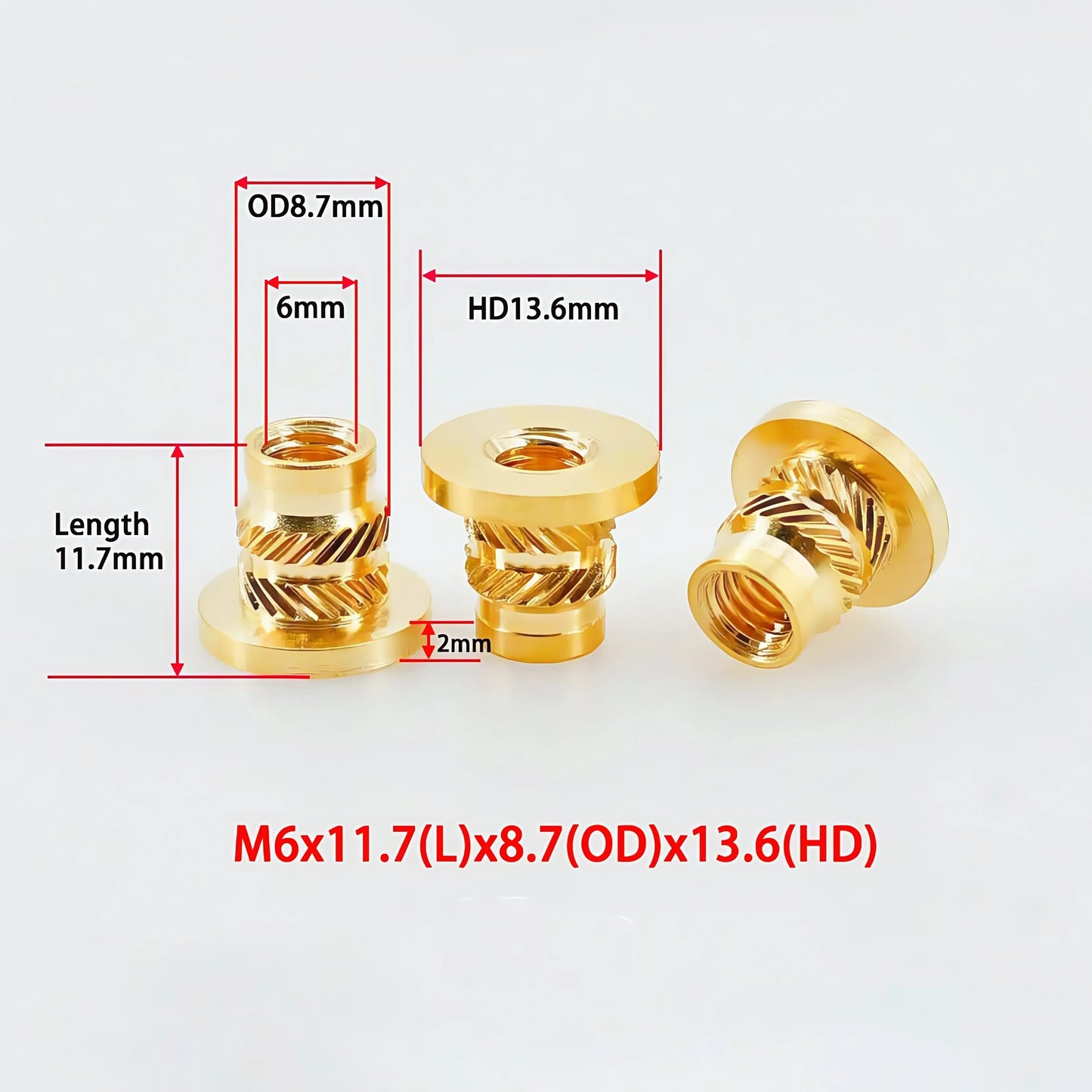 Brass Heat Insert Nut M2 M3 M4 M5 M6 M8 Hot Melt Flange Thread Knurled T-type Copper 3D Printing Injection Embedment Molding Nut