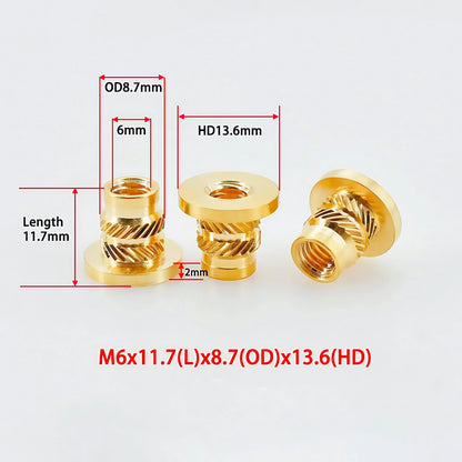 Brass Heat Insert Nut M2 M3 M4 M5 M6 M8 Hot Melt Flange Thread Knurled T-type Copper 3D Printing Injection Embedment Molding Nut