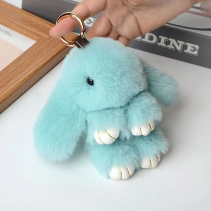 Fluffy Bunny Keychain - Plush Play Dead Rabbit Doll with Bow, Cute Animal Keychain Toy for Kids Girls, Soft Furry Gift