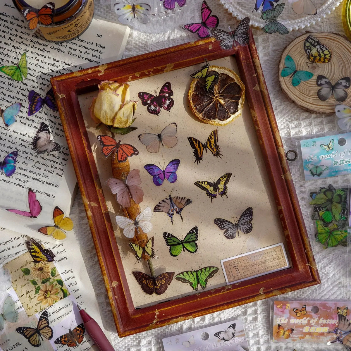 Journamm 40pcs/pack Butterfly Series Stickers Art Collage Junk Journal DIY Scrapbooking PET Waterproof Craft Aesthetics Stickers