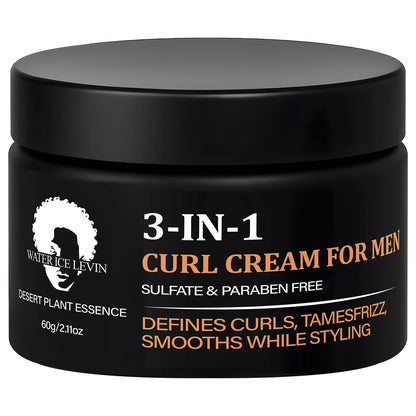 3-in-1 Curl Cream for Men, Sulfate & Paraben Free, Defines Curls & Tames Frizz, Smooth Styling Cream.