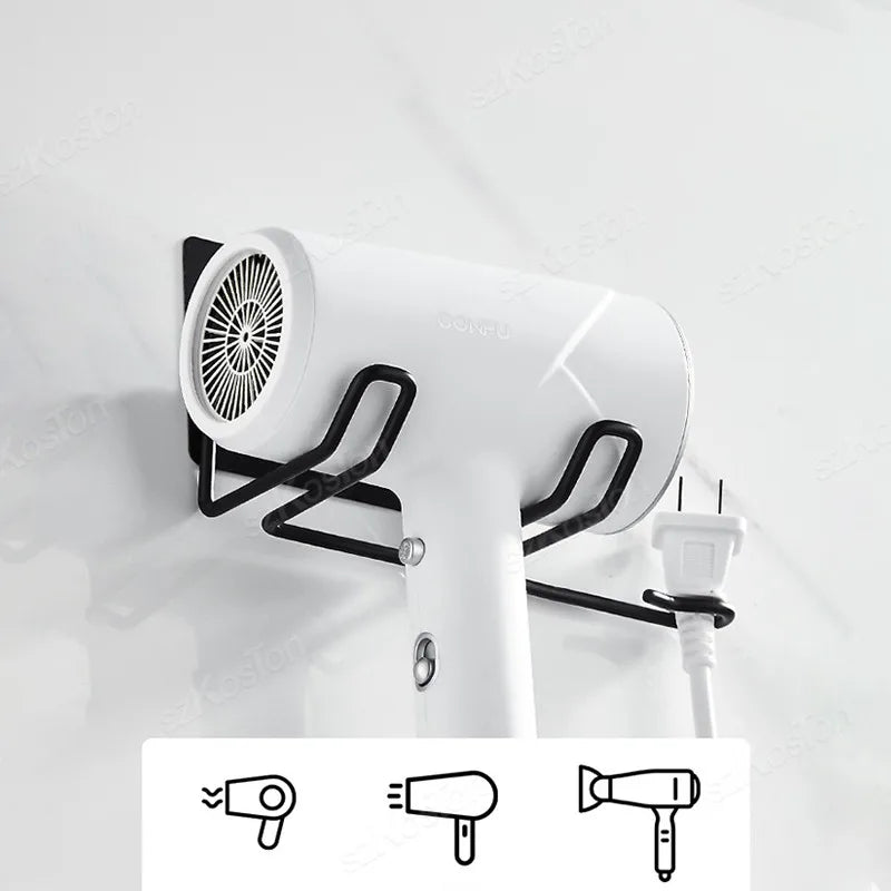 Hair Dryer Bracket Wall Mounted Hair Dryer Bracket Washroom Accessories Self-adhesive Home Storage Rack Bathroom Accessories