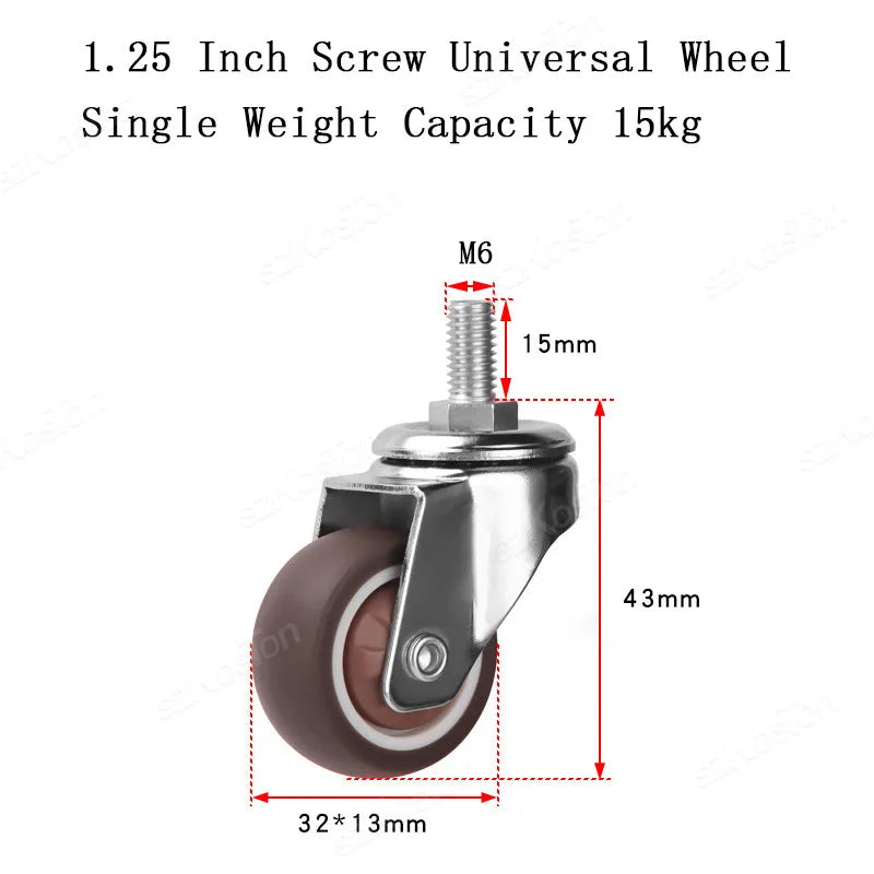 4 Pcs 1.25 Inch Stem Caster Wheels TPR Screw Lever Universal Castors Swivel Stem Wheels with M6 Thread Rods for Carts Furniture