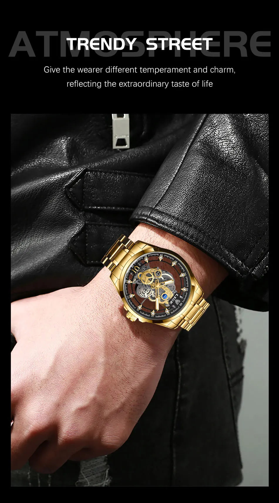 Original LIGE Men Watch Gold Stainless Steel Hollow Skeleton Quartz Watches for Men Fashion Military Waterproof Men Wristwatch
