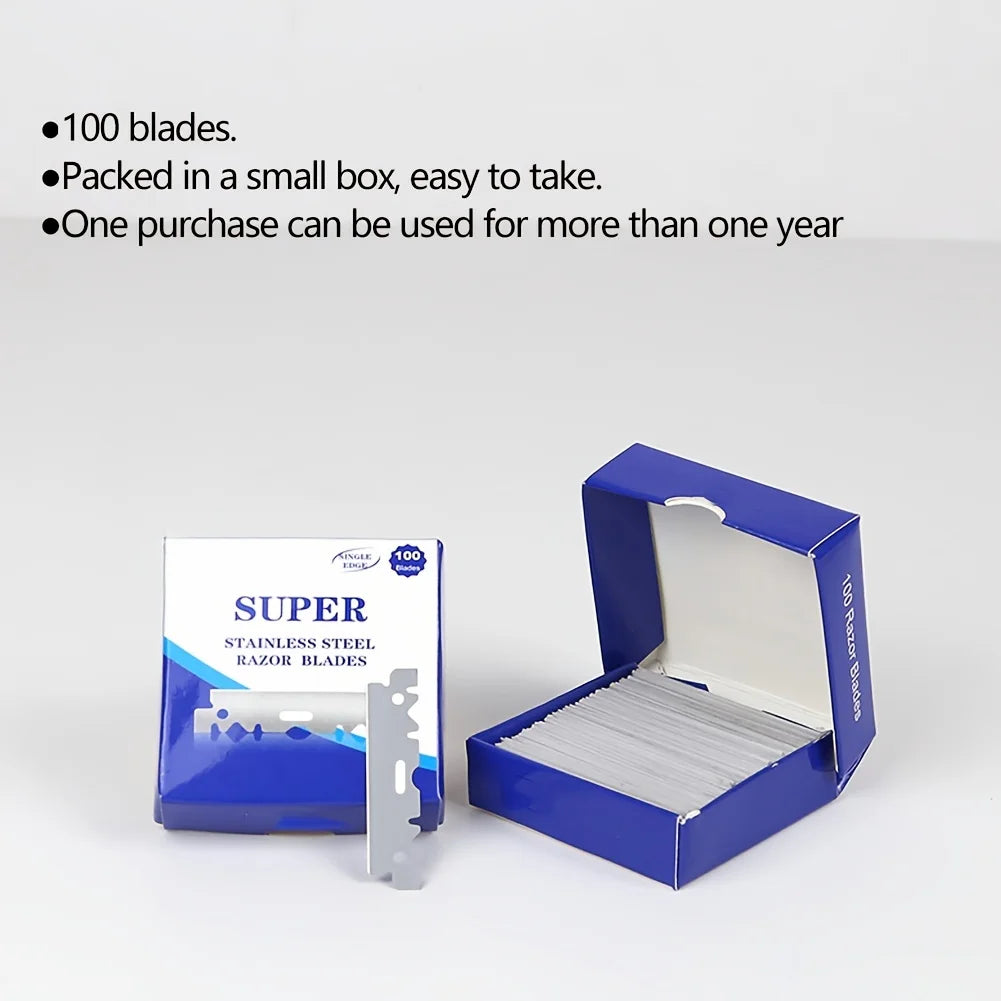 100PCS Single-Sided Razor Blades - Stainless Steel Safety Razors for Men, Barber-Grade Shaving Tools