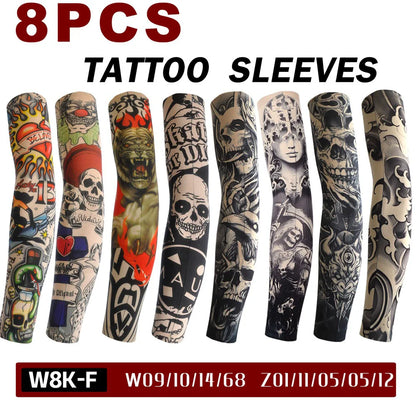 8 PCS Tattoo Sleeves Unisex Summer Cycling Sun Protection Arm Covers Beach Driving Fishing Breathable Nightclub Elastic Sleeves