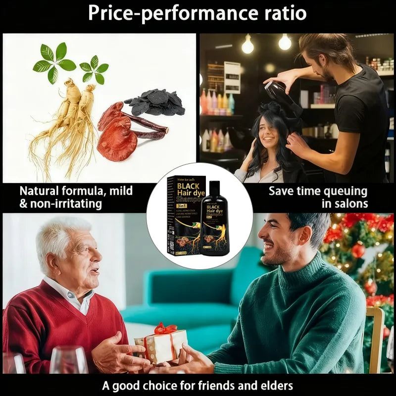 Natural Black Hair Dye Mild Non-Irritating Formula. Rich Lasting Color. Conveniently Skip Salons. Perfect Friends Elders.