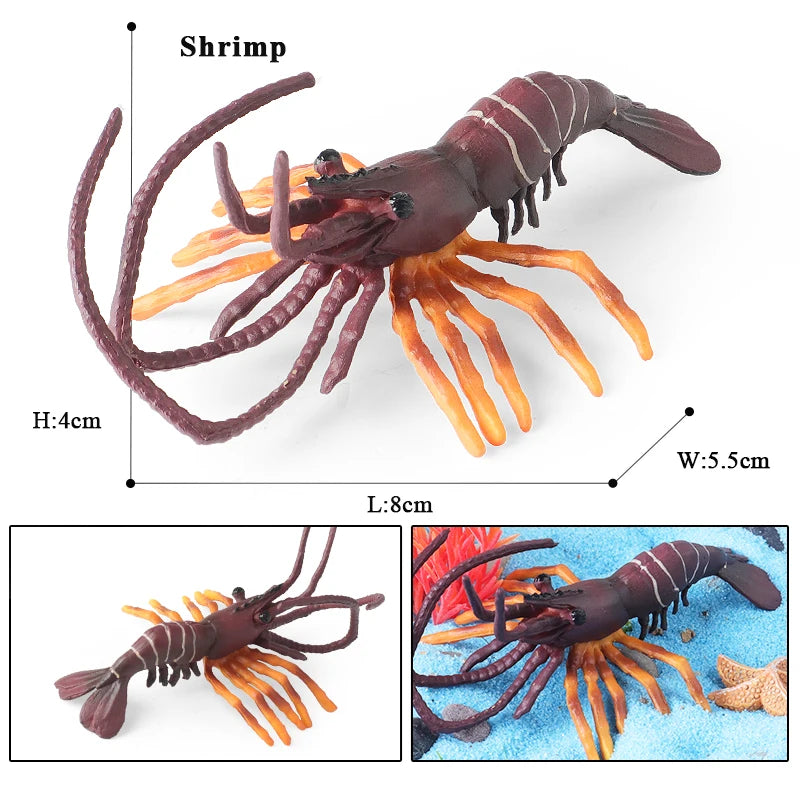 Oenux Ocean Animals Simulation Tiger Prawn Crayfish Shrimp Sea Life Model Figurines Action Figures Collection Toys For Kids Gift