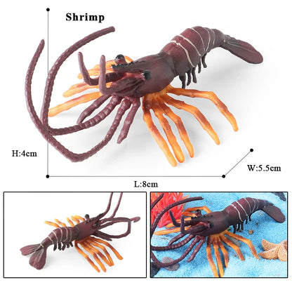 Oenux Ocean Animals Simulation Tiger Prawn Crayfish Shrimp Sea Life Model Figurines Action Figures Collection Toys For Kids Gift