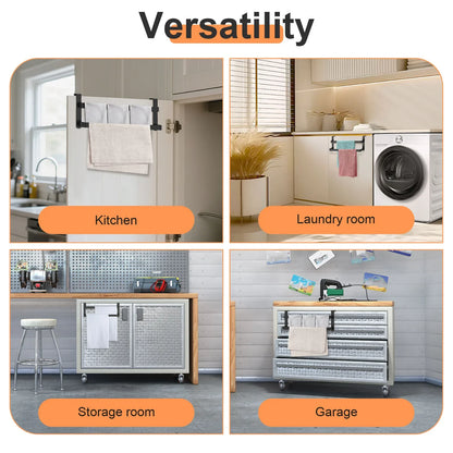 2Pcs Double Layer Towel Rod Stainless Steel Over Cabinet Towel Rack Storage Organizer Bathroom Door Hanging Kitchen Rag Shelf