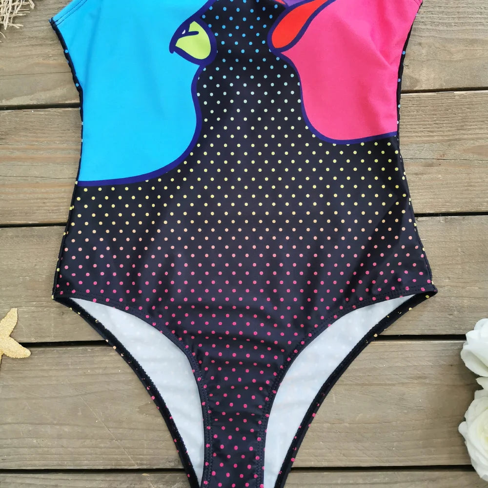 2026 New Printed One-piece Swimsuit Classic Printed Lace Up Swimsuit Women's Push Up Flower One-piece Suit Beach Wear For Female