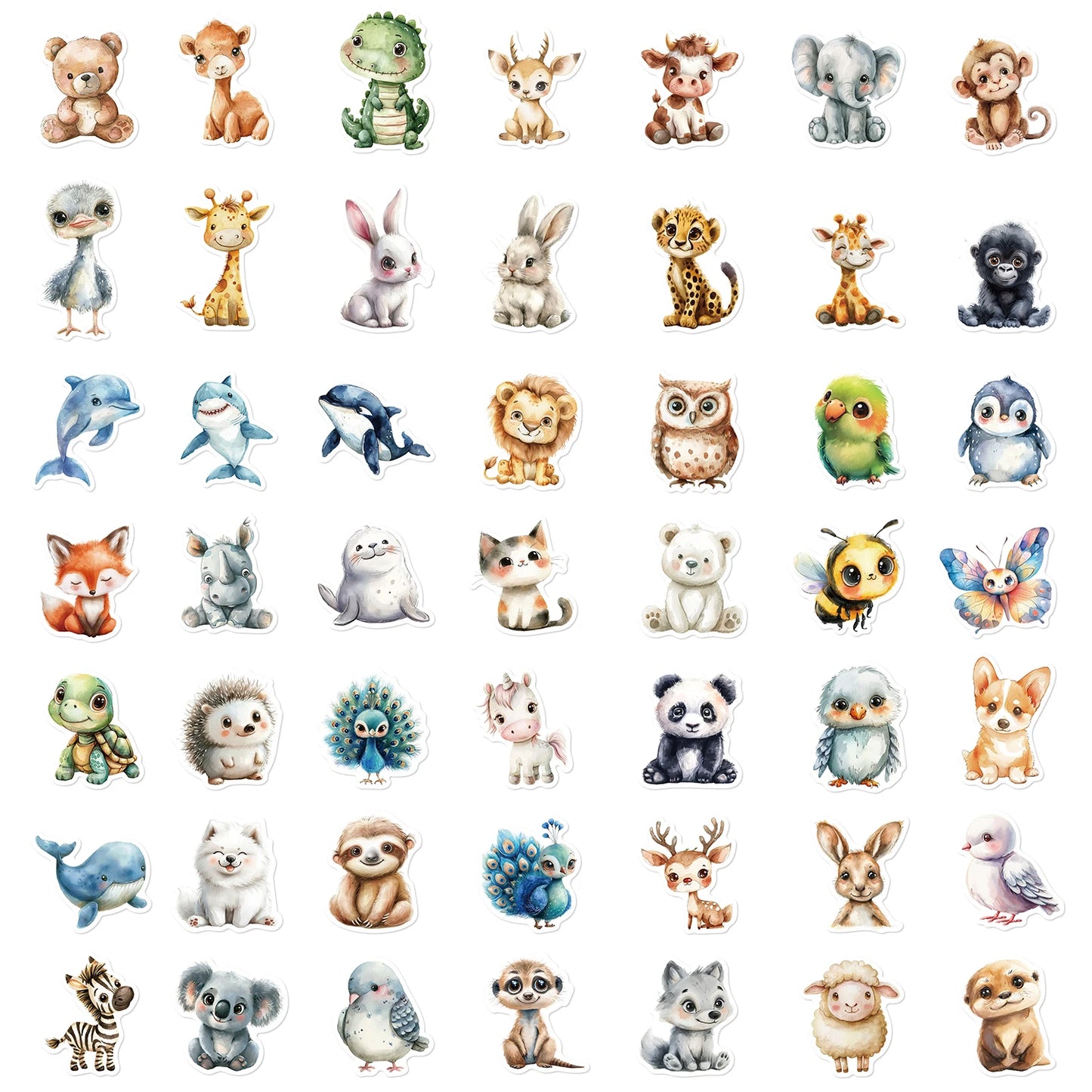 50PCS Cute Watercolor Animals Graffiti Stickers Cartoon DIY Skateboard Phone Case Laptop Waterproof Cool Sticker Decals Toy