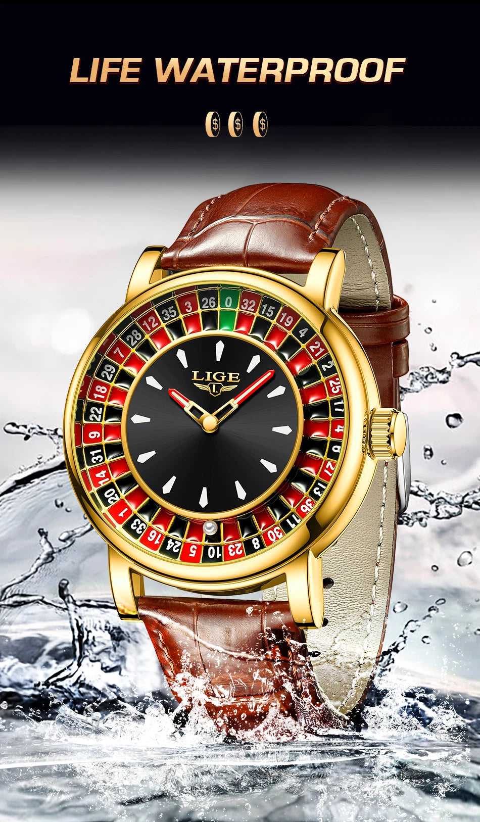 LIGE Fashion Men Watch Rotating Dial Las Vegas Roulette Desktop Theme Watch Men Waterproof Luminous Clock Watches Creative Clock