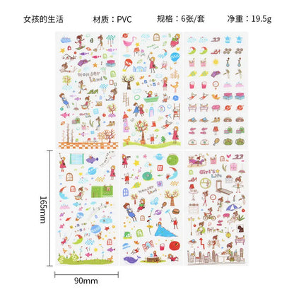 6Pieces/Set Transparent Pvc Waterproof Cartoon Sticker DIY Hand Account Decorative Stickers Kawaii Phone Cup Stickers