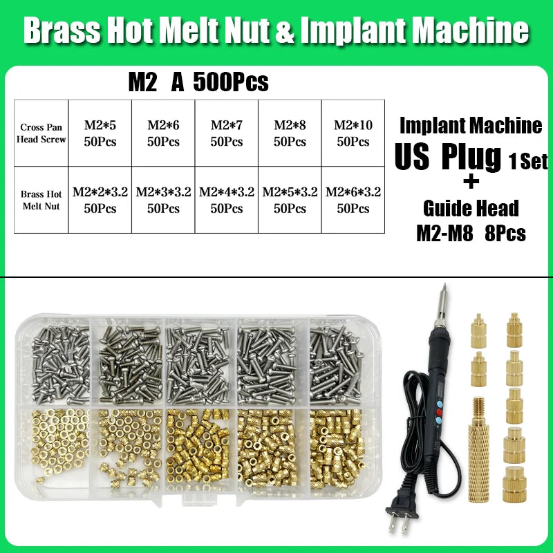 M2 M3 M4 Brass Insert Nut Bolt Screw Implantation Machine Hot Melt Knurled Thread Heat Soldering Iron Tip 3D Printer Accessory