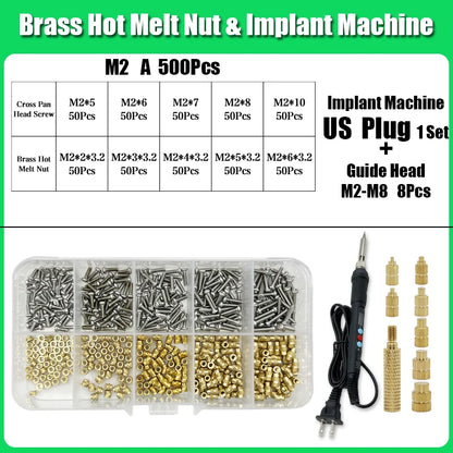 M2 M3 M4 Brass Insert Nut Bolt Screw Implantation Machine Hot Melt Knurled Thread Heat Soldering Iron Tip 3D Printer Accessory