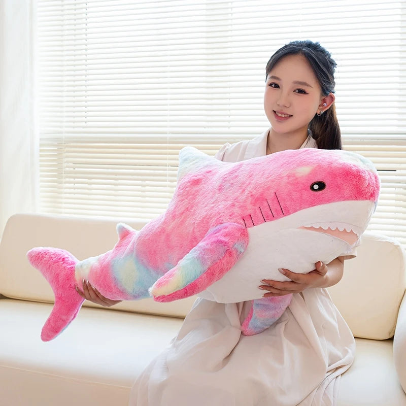 100cm Cartoon Hot Sell Soft Rainbow Shark Plush Doll Pillow Sea Creatures Colorful Shark Plush Toy Warm Hug For Boys Girls Gifts