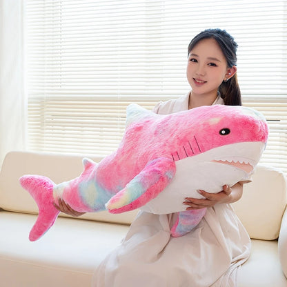 100cm Cartoon Hot Sell Soft Rainbow Shark Plush Doll Pillow Sea Creatures Colorful Shark Plush Toy Warm Hug For Boys Girls Gifts