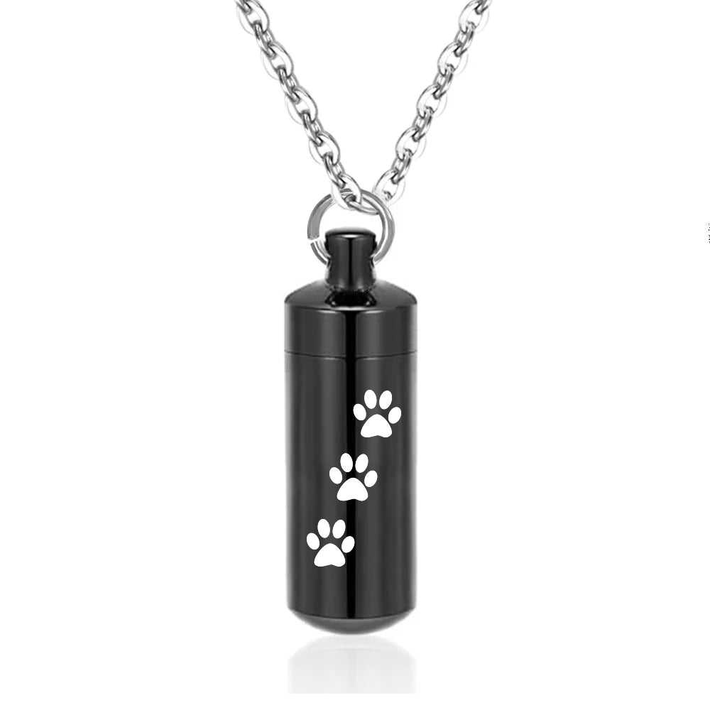 Pet Paws Ashes Jewelry Cremation Urn Memorial Pendant Necklace Aluminum Alloy Cylinder Ashes Jewelry for Ashes Women Men