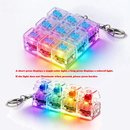 LED Keyboard Fidget Keychain 4/9 Keys Clicker Light Up Button Stress Relief Key Chain for Office Desk Finger Exercise Keycap
