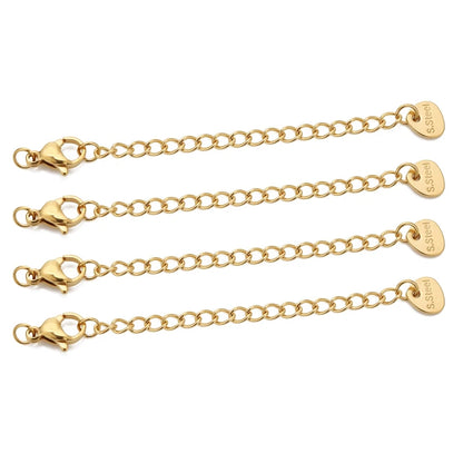 10pcs Stainless Steel Extension Chains with Lobster Clasps Connector Link Necklace Tail Making DIY Bracelet Accessories Supplies